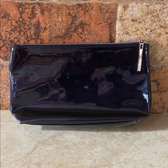 Lancome Paris Navy Blue Cosmetic Bag Glitter Patent Makeup Pouch Case - Picture 9 of 12